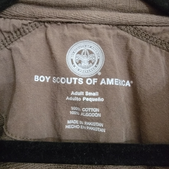 BOY SCOUTS OF AMERICA Brown 1/4 Zip Pullover French Terry Sweatshirt Sz Sm adult - Picture 3 of 8